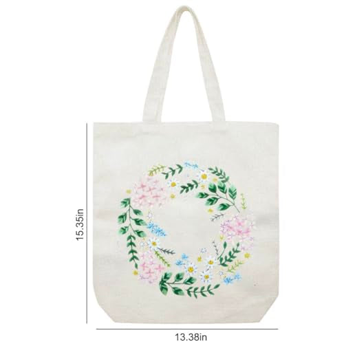 Yangshine Canvas Tote Bag Embroidery Kit with Pattern, Cross Stitch Kits for Beginners, Adults Arts Crafts Needlepoint Kit Include Embroidery Bag, Hoop and Instruction (Beige Bag, Flower) - color: Beige Bag, Flower