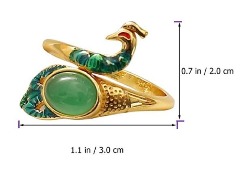 Knitting Loop Crochet Guide Ring Adjustable, Open Finger Rings DIY Leading Tool for Yarn Quilting, Fashionable Peacock Shaped Thimble with Emerald for Mother Grandma (2 Pack, Golden & Silver), bz01