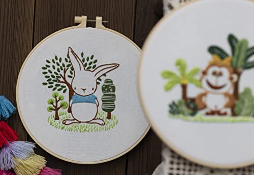 Ebherys Level 1 Embroidery Kits for Beginners and Adults, Different Animals Pattern, 1set as a Pack, inculde 1 Hoop, Instruction and Enough Threads, Easy and Basic Stitches (Bunny) - color: Bunny