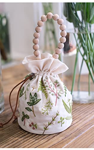 Smart-Feather Embroidery Drawstring Bag Kits with Patterns, Needlepoint Sewing Handbag Kit for Beginners, Embroidery Start Kit with Hoop