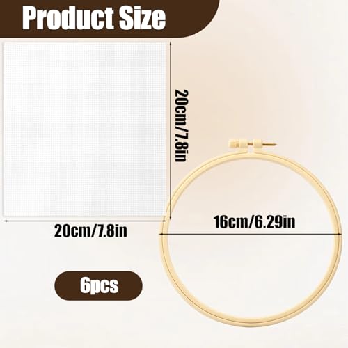 6 Pcs Cross Stitch Fabric with Embroidery Hoop Set