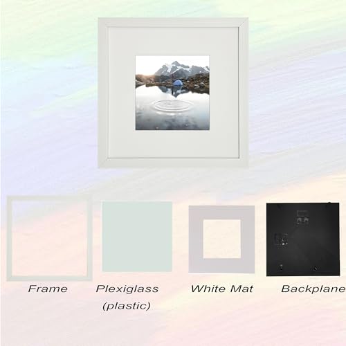 10x10 Photo Frame Gallery Picture frame with 6x6 mat,Freestanding and Wall Mountable,White - color: White, size: 10x10