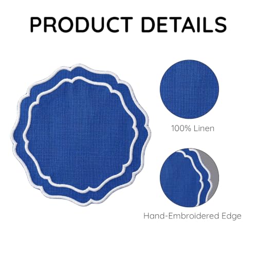 Linen Coasters for Drinks, Set of 6, 6 inch, Royal Blue - color: 1251 - Royal Blue, size: 6 inches