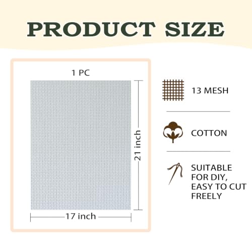 13 Mesh 21"x17" Mono Needlepoint Canvas Roll, White, Cotton - size: 13mesh 21"x17"