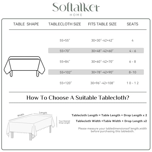Softalker Outdoor Linen Rectangle Tablecloth with Tassel, 55 x 102 Inch - color: Grey Plaids, size: 55" x 102" (Rectangular)