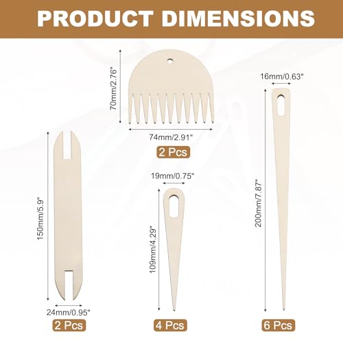MECCANIXITY Hand Loom Stick Set, 14pcs Knitting Tools Including Wood Weaving Crochet Needle Wooden Shuttle Wood Weaving Comb for Knitting Crafts