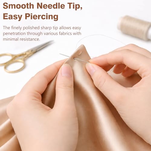 6PCS Gold Self-Threading Sewing Needles Set with Storage Small Packaging, Easy Thread Double-Eye Stainless Steel Hand Sewing & Embroidery Needles ﻿