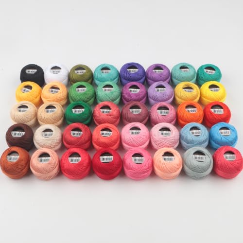 Double Mercerized Egyptian Long Staple Cotton Pearl Thread Size 8 40 Balls/Set 87 Yards per Ball Rainbow Color Embroidery Thread for Hand Embroidery, Sashiko, Crochet, Knitting (40 Colors-1) - color: 40 Colors-1