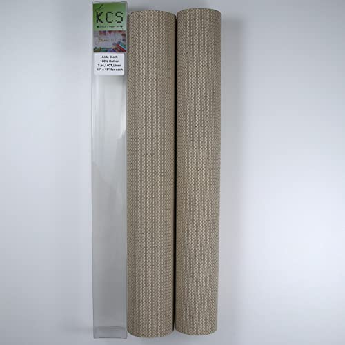 KCS 2 pc of 15" x 18" Counted Cross Stitch Cotton Aida Cloth Needlework Fabric (Linen, 14CT) - color: Linen, size: 14CT