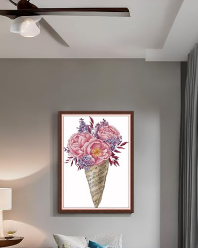 CaptainCrafts Cross Stitch Kits for Adults Stamped 11CT Flower Pattern - color: Note Bouquet Peony Flower, style: Stamped 11CT
