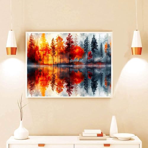 Lake Forest Reflection Stamped Cross Stitch Kits for Adults Beginners - color: Tree Landscape