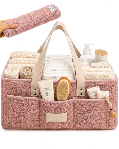 Baby Diaper Caddy Organizer with Waterproof Changing Pad, Pink - color: 2/ Pink Diaper Caddy with Changing Pad