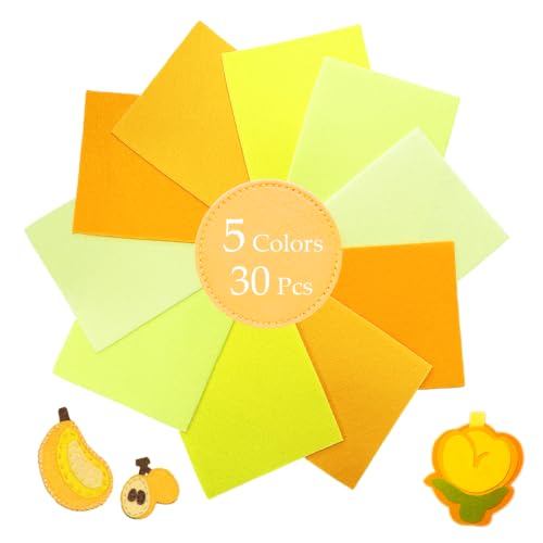 30Pcs Stiff Felt Sheets, 1mm Thick Felt Fabric Squares for Sewing & DIY - color: Yellow Series