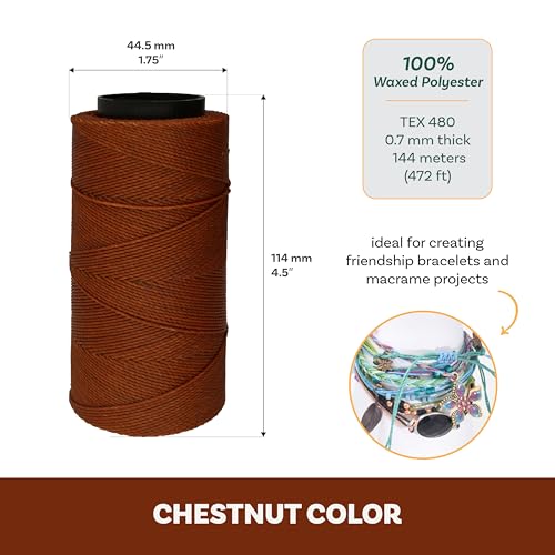 The Beadsmith Knot It Waxed Polyester Cord – Chestnut Color – 0.7mm Diameter – Light Wax, 144 Meters (472 Feet) Per Spool – Make Jewelry, Macrame, Friendship Bracelets and DIY Crafts - color: Chestnut