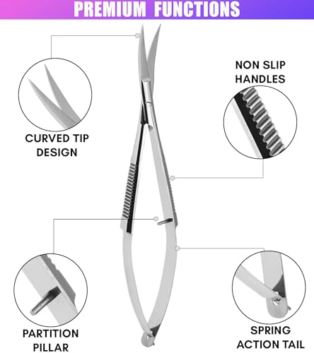 Cross Edge Curved Spring Scissors 5 Inch Stainless Steel Precision Eyebrow & Eyelash Shaping & Trimming Scissor, Snips Squeeze, Embroidery, Knitting Micro Tip Craft Scissors (Silver) - color: Cec-ss-29
