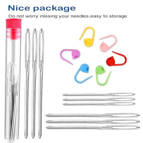 17 Pcs Sewing Knitting Kits, 9 Pcs Large-Eye Blunt Yarn Needles, 2 Pcs Needle Threader, 6 Pcs Colorful Knitting Crochet Locking Counter Stitch Needle, Suitable for Crochet Project - color: 17 PCS