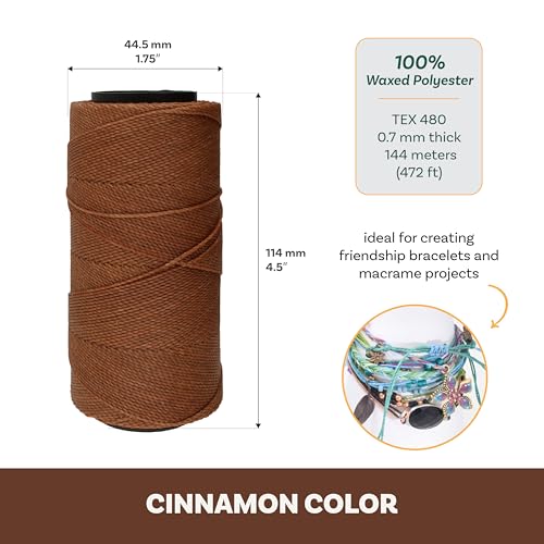 The Beadsmith Knot It Waxed Polyester Cord – Cinnamon Color – 0.7mm Diameter – Light Wax, 144 Meters (472 Feet) Per Spool – Make Jewelry, Macrame, Friendship Bracelets and DIY Crafts - color: Cinnamon