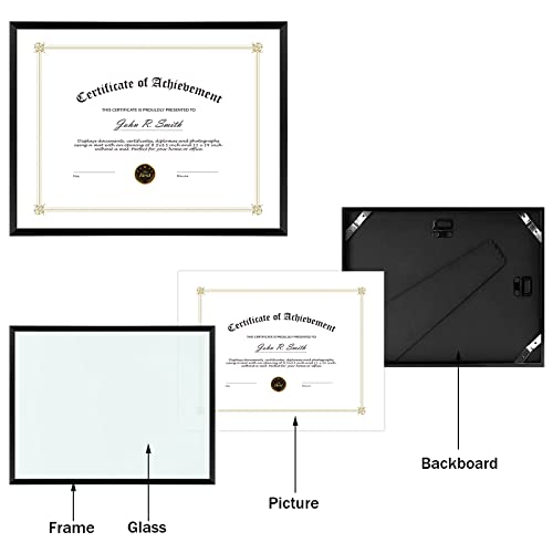 Golden State Art 8.5x11 Black Aluminum Certificate Frame Real Glass Front - color: Black (No Mat)