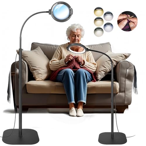 12X Large Magnifying Glass with Light and Floor Stand, Magnifier Lamp - color: Black