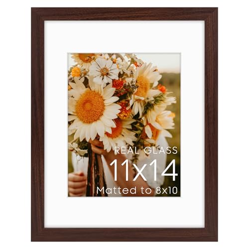 Golden State Art 11x14 Brown Picture Frame Mat for 8x10 Real Glass - color: Walnut, size: 11x14