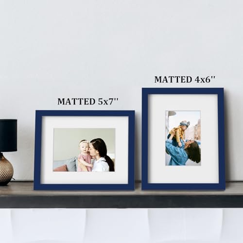 Egofine 8x10 Picture Frame Made of Solid Wood Covered by Plexiglass, Display Pictures 4x6/5x7 with Mat or 8x10 Without Mat for Table Top Display and Wall Mounting Photo Frame, Navy Blue - color: Navy Blue, size: 8x10