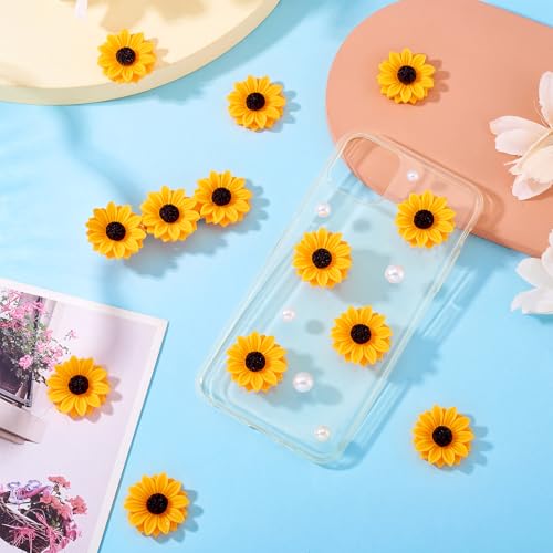 Beadthoven 20Pcs 30mm Flatback Resin Sunflower Cabochons Undrilled Floral Cameo Charms for Jewelry Embellishment Scrapbooking Supplies - color: 0Sunflower-Orange#29mm