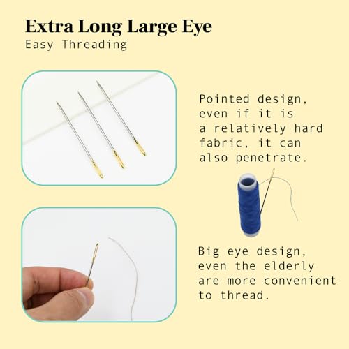 Sewing Needles Gold Eye Set, 3-20Pcs Fine Carbon Steel Needles for Leather, Upholstery, Canvas, Embroidery, Tapestry, DIY Projects Arts Crafts,120-015,120-023,120-065,120-043,120-051,120-073 Model