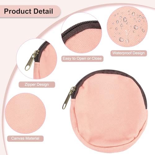 uxcell Mini Canvas Coin Purse Pouch, 3.9" Blank Round Mini Coin Wallet Small Change Purses Portable Organizer Bags with Zipper for Women Men Home DIY, Pink - color: Pink