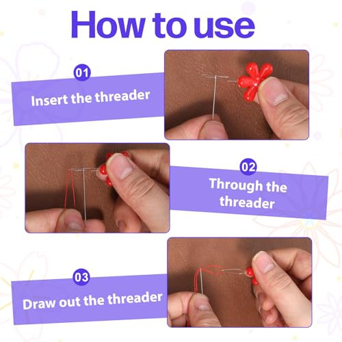 16PCS Multicolor Needle Threaders, Flower Shape Colorful Needle Threader Kit Assorted Colors Plastic Flower Head Wire Loop for Hand Stitching, Quilting, DIY Art