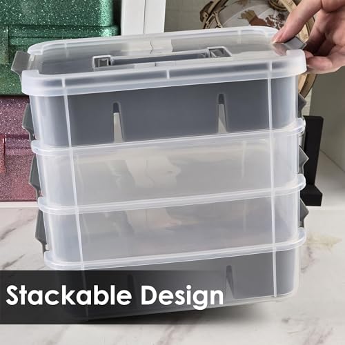 CraftGenes Craft Organizers and Storage, 4-Tier 10 Qt Box, 2 Trays, Grey - color: Grey