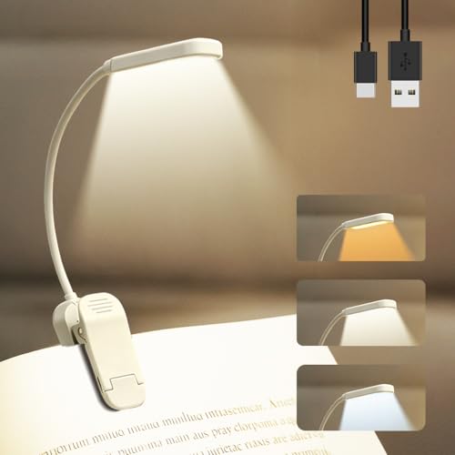 Rechargeable 20 LED Book Light for Reading in Bed | Energy Saving with Extended 60Hrs Runtime, 15-Level Stepless Dimming, Flexible Lightweight Clip on Light for Studying, Travel, White - color: M2-Clip Light-White