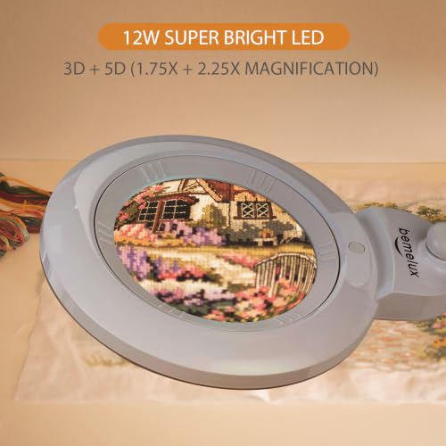 Magnifying Lamp with Clamp, 6-Inch Replaceable Lenses, White - color: White