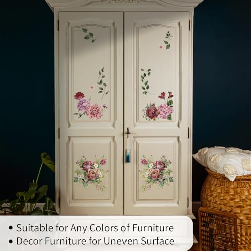 Floral Vintage Rub on Transfer for Furniture Large Flower UV DTF Transfer Sticker for Wood Glass Home Decor, Rose - style: Rose