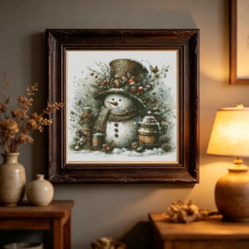 Fotasmua Christmas Stamped Cross Stitch Kit for Adult, Snowman Christmas Cross Stitch Kits, 11CT Needlepoint Counted Cross Stitch Embroidery Kit for Beginners Crafts for Home Wall Decor 14x14 Inch - color: SZXY008-US