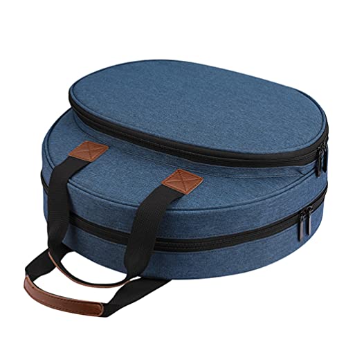 EXCEART Embroidery Project Handbag Embroidery Tool Tote Bag with Large Circular Opening Front Elastic Slots Inner Zipper Pocket 13.77 X 13.77 X 2.36 in for Kits Storage and Travel - color: Blue