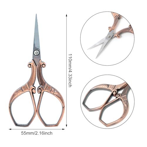 yueton Vintage Plumage Corner Angle Handle Needlework Embroidery Scissors (Copper)