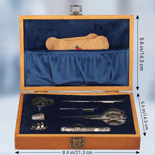 Vintage Embroidery Scissors Set, Stainless Steel with Wooden Case