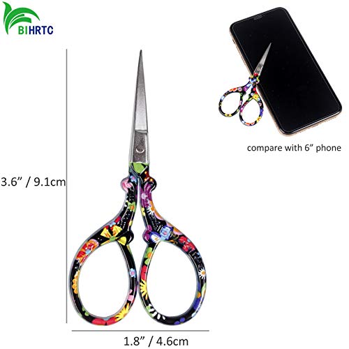 BIHRTC 3.6 Inch Scissors Small Embroidery Stainless Steel Sharp Scissors - color: Black Flower