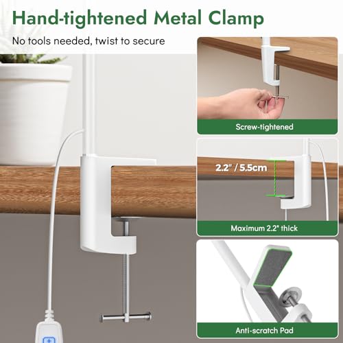 Clamp Lamp for Desk, Eye-Caring LED Clip Light for Home Office - color: White