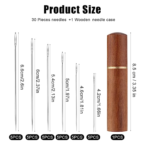 25pcs Large Eye Sewing Needles, 5 Sizes Tapestry Needle Embroidery Needles Yarn Needles Quilting Needles with Wooden Needle Case Stainless Steel Wool Self Threading Needle for Hand Sewing DIY