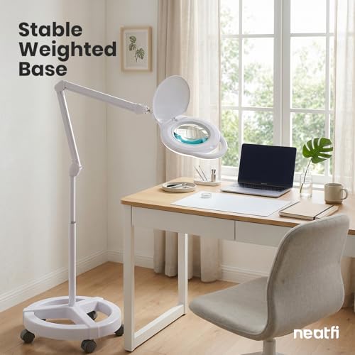 Neatfi Magnifying Floor Lamp | 2.25× (5D) Magnification | 1,000 Lumens LED | Adjustable 3000K–6500K Color Temperature | 5-Wheel Rolling Base | Reading, Crafts & Precision Work (White-2, 5 Inches) - color: White-2, size: 5 Inches