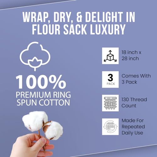 WHITEWRAP Flour Sack Towels 18x28 – 100% Cotton (Pack of 3), Reusable Kitchen Tea Towels for Baking, Crafts, Embroidery Ideas - color: White, size: 18"x28"- Pack of 3