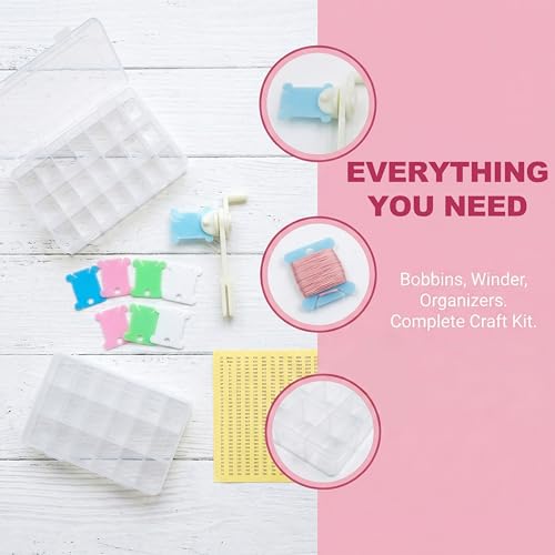 305 Pcs Embroidery Floss Organizer Kit with 24-Grid Thread Storage Boxes