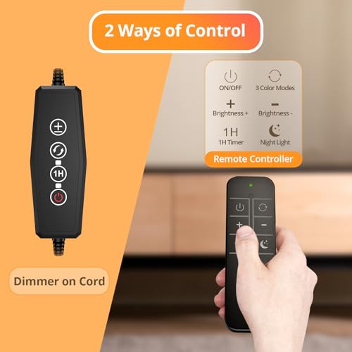 iFalarila Reading Light with Remote, LED Desk Lamp Clip on [1H Timer & Nightlight] RA>95 Dimmable Flexible Gooseneck, Reading Lamp with Clamp for Table - 4.7'' (Adapter Included) - style: 4.7'' Black