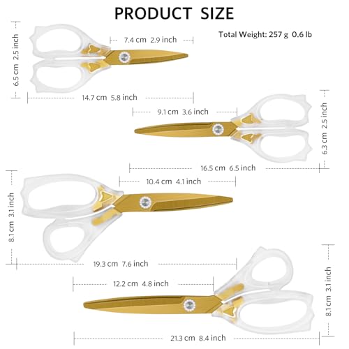 Acrylic Scissors, Ultra-Sharp Titanium Coated Blades and Ergonomic Clear Handle, Clear Gold Sscissors for Office Desk, Modern Design for Craft, Sewing, Office & Home, Set of 4, Gold - size: 4-Pack(5.8'/6.5'/7.6'/8.4')