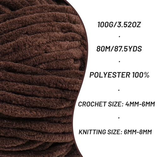 Chenille Blanket Yarn for Crocheting Size 5 Bulky Yarn, 2 Coffee - color: 2 Coffee