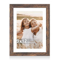 Hongkee 9x12 Picture Frame with Real Glass, Wood Frame, 1 Pack (Mat 7x10) - color: Rustic Brown, size: 9X12 in