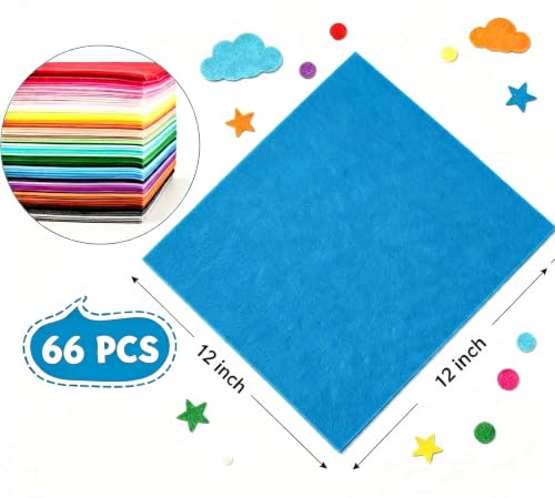 12x12Inch 66Pcs Felt Sheets for Crafts, 40 Colors Craft Supplies - size: 12x12/66pcs