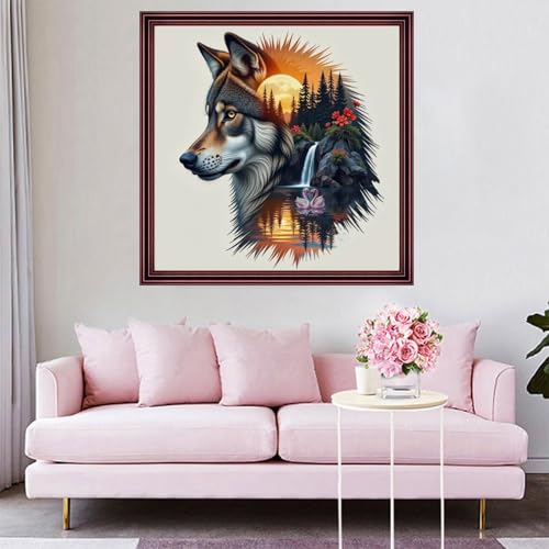 Funchey Counted Cross Stitch Kits for Adults Needlepoint Kits Unprinted Cross Stitching Embroidery Kit 11CT Cross Stitch Supplies-Abstract Wolf Scenery 18x18 inch - color: ArtsKit10
