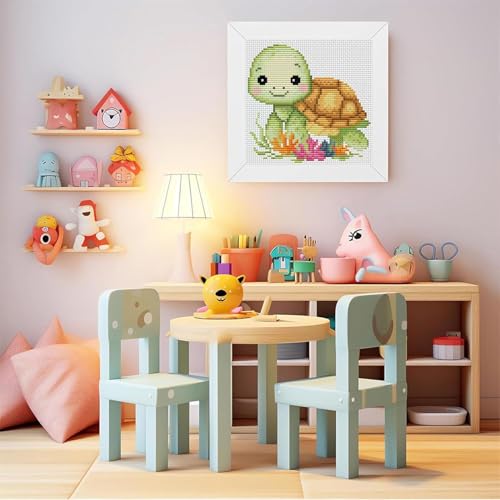 VIGEGU Turtle Stamped Cross Stitch Kits for Adult Beginner with Frame - color: Turtle